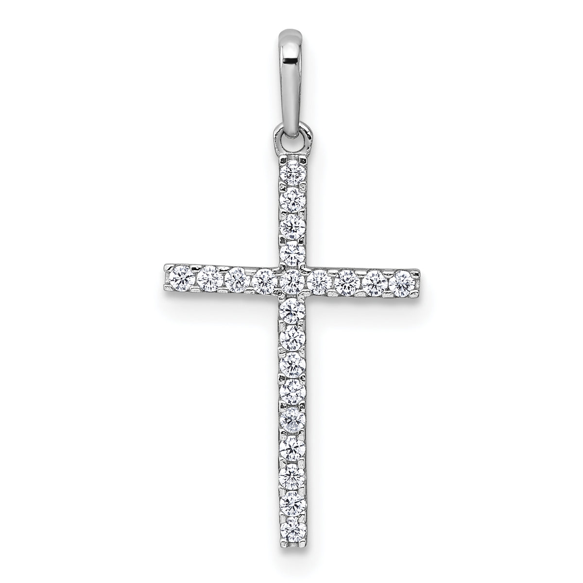 14k White Gold Polished CZ Latin Cross Pendant
