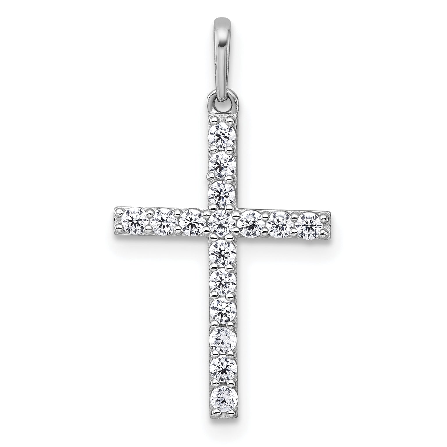 14k White Gold Polished CZ Latin Cross Pendant Main image