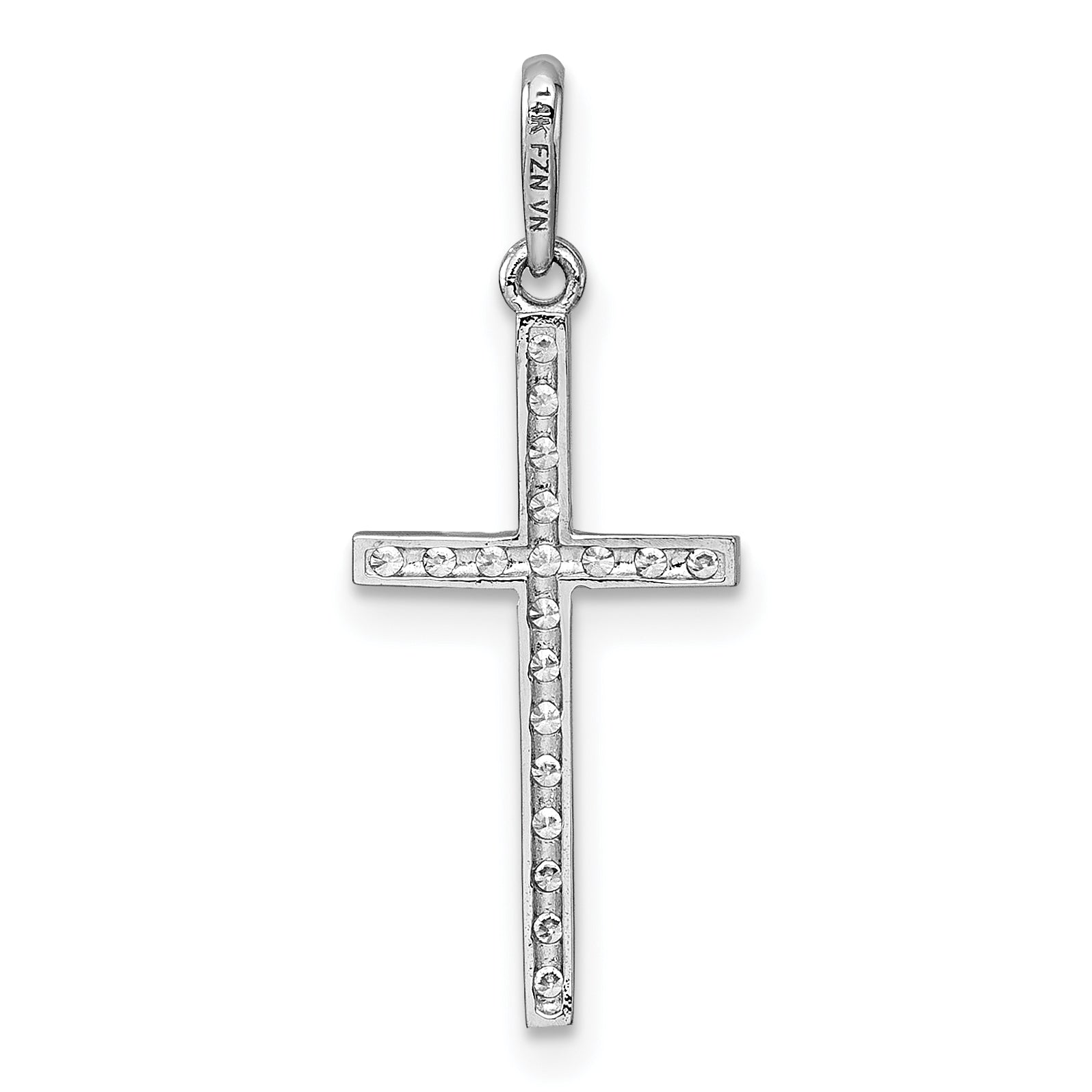 14k White Gold Polished CZ Latin Cross Pendant
