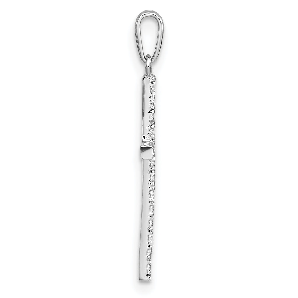 14k White Gold Polished CZ Latin Cross Pendant