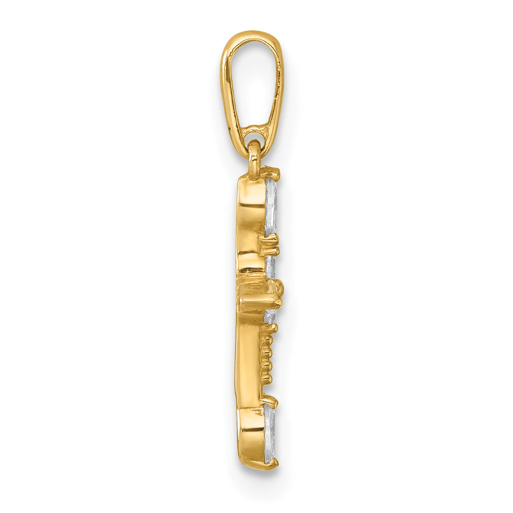 14k Polished and Beaded Fancy CZ Cross Charm / Pendant