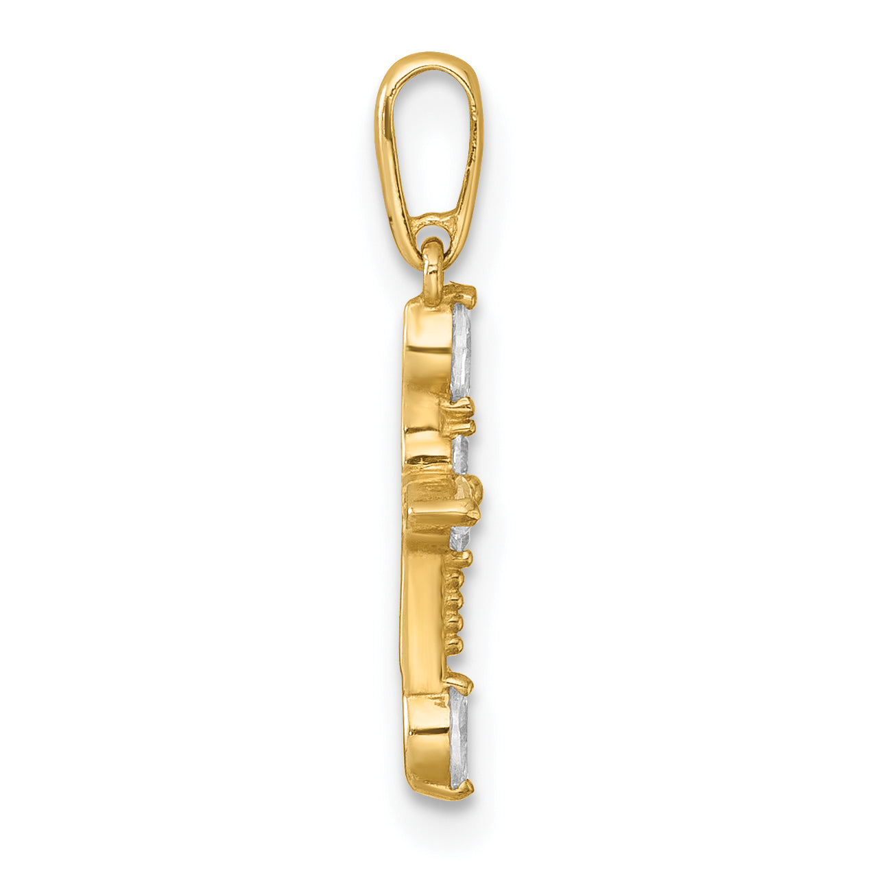 14k Polished and Beaded Fancy CZ Cross Charm / Pendant
