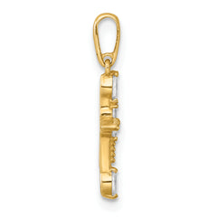 14k Polished and Beaded Fancy CZ Cross Charm / Pendant