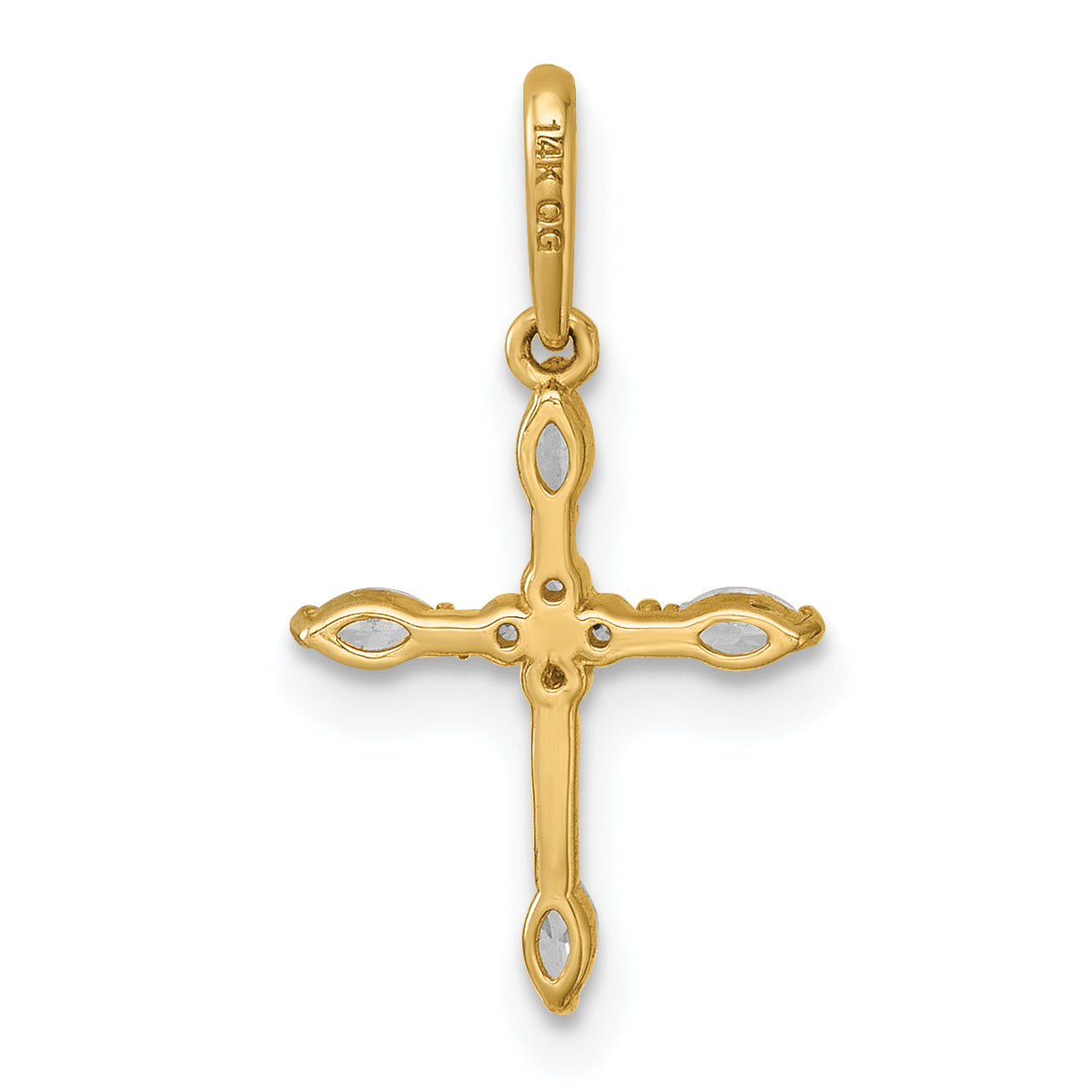 14k Polished and Beaded Fancy CZ Cross Charm / Pendant
