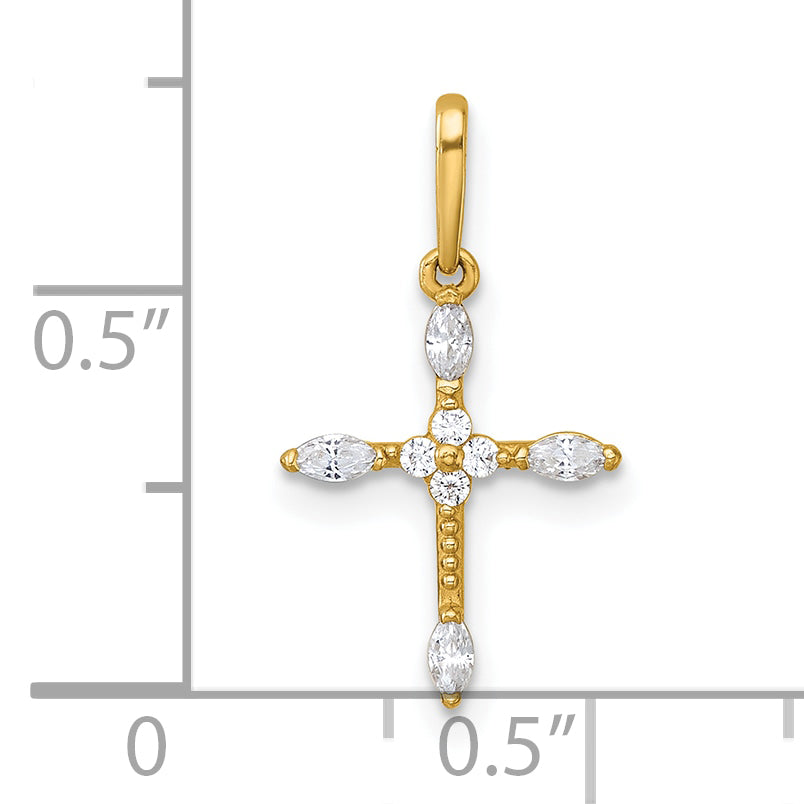 14k Polished and Beaded Fancy CZ Cross Charm / Pendant