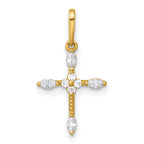 14k Polished and Beaded Fancy CZ Cross Charm / Pendant