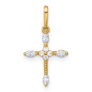 Beaded Cubic Zirconia Cross Pendant in 14K Yellow Gold, 20mm - Sophia Jewelers