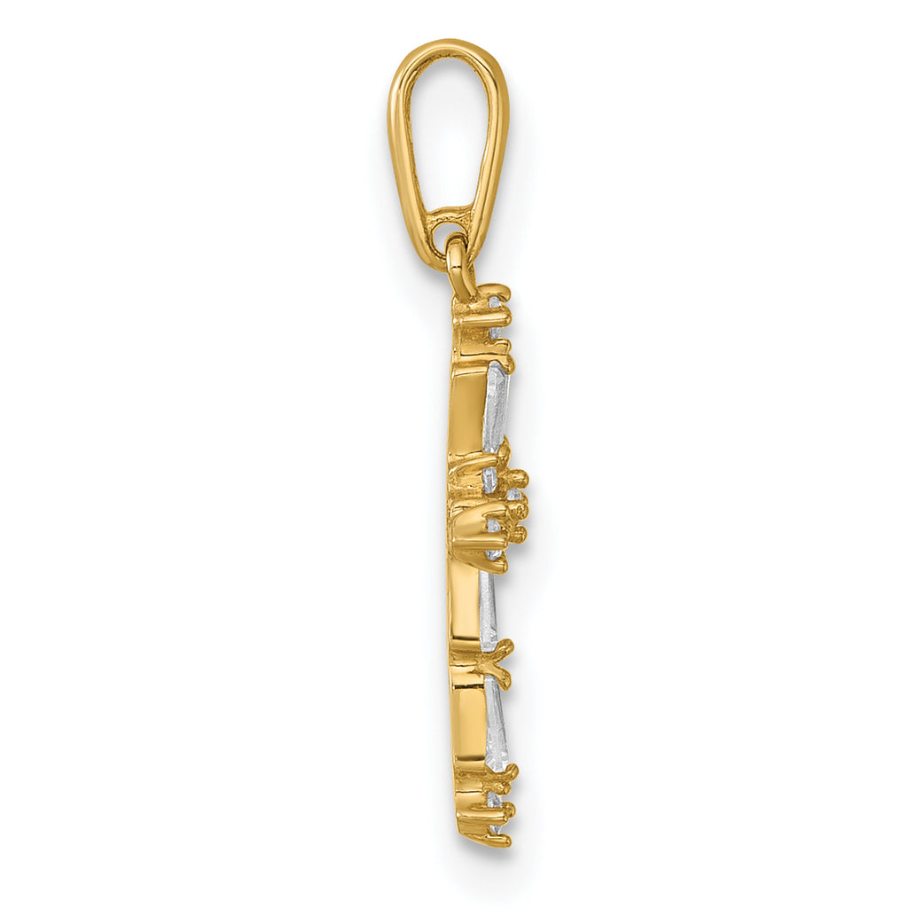 14k Polished Fancy CZ Cross Charm / Pendant