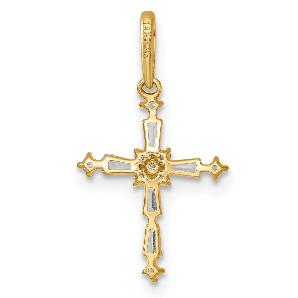 14k Polished Fancy CZ Cross Charm / Pendant