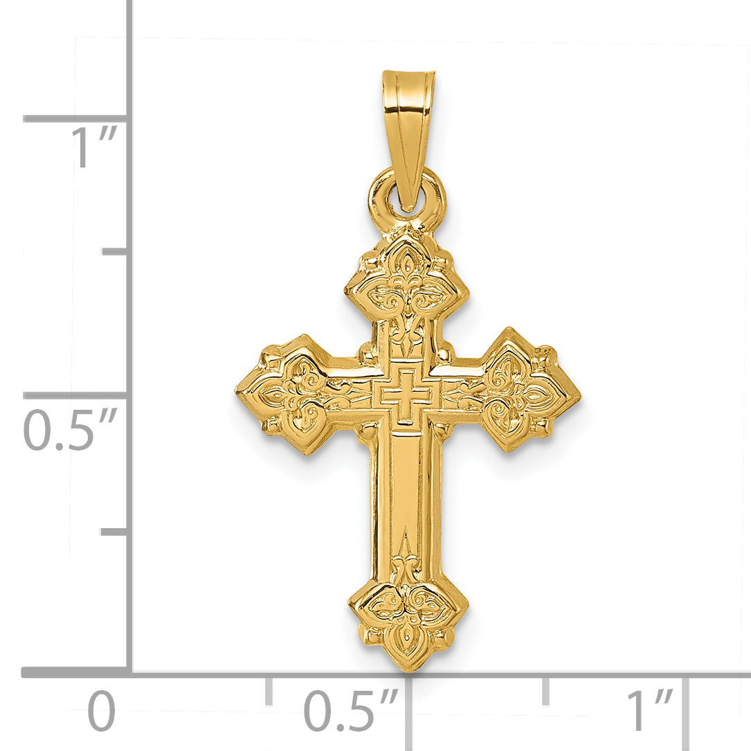 14k Polished Fleur de Lis Cross Pendant