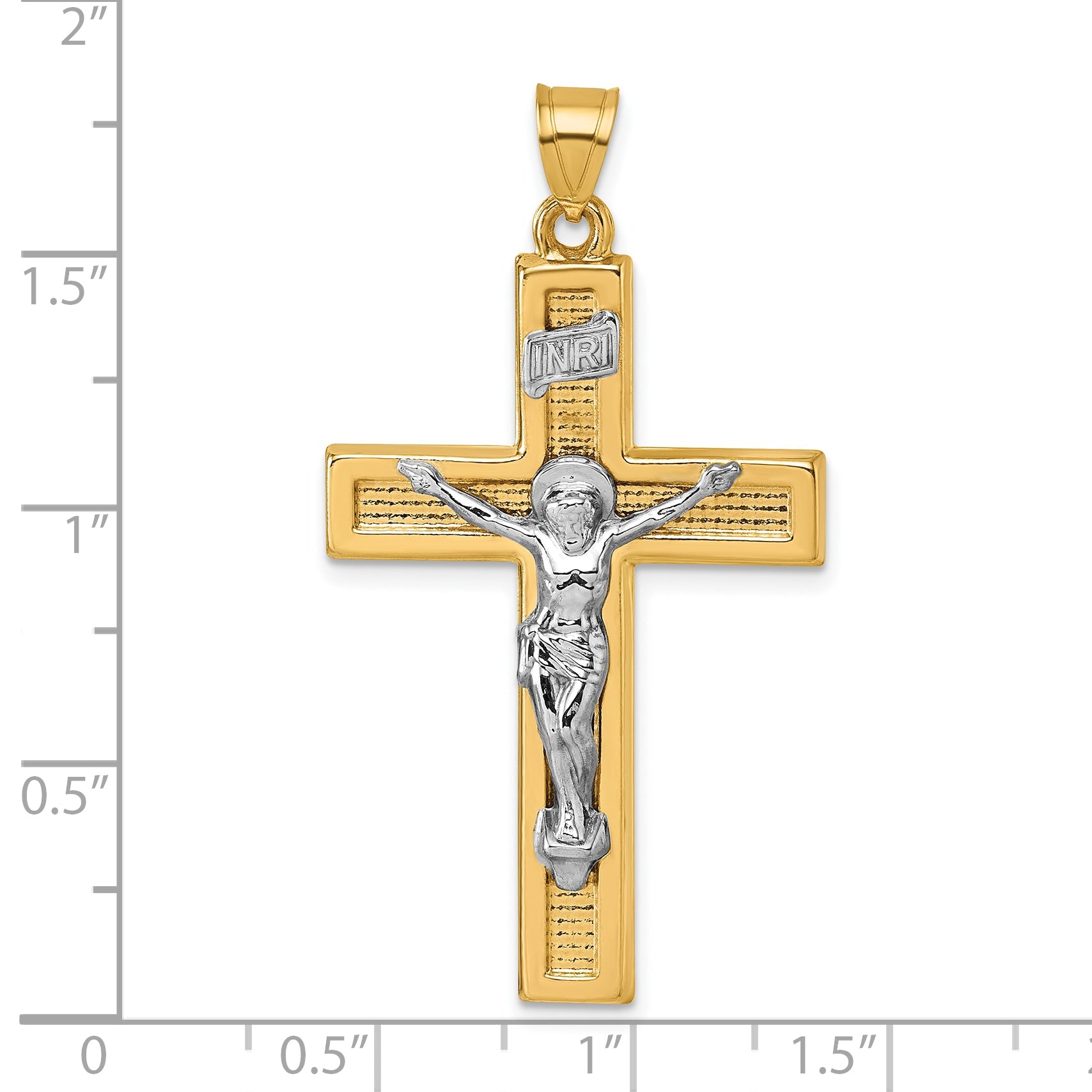 14k with White Rhodium Polished INRI Crucifix Cross Pendant