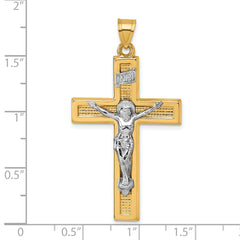 14k with White Rhodium Polished INRI Crucifix Cross Pendant