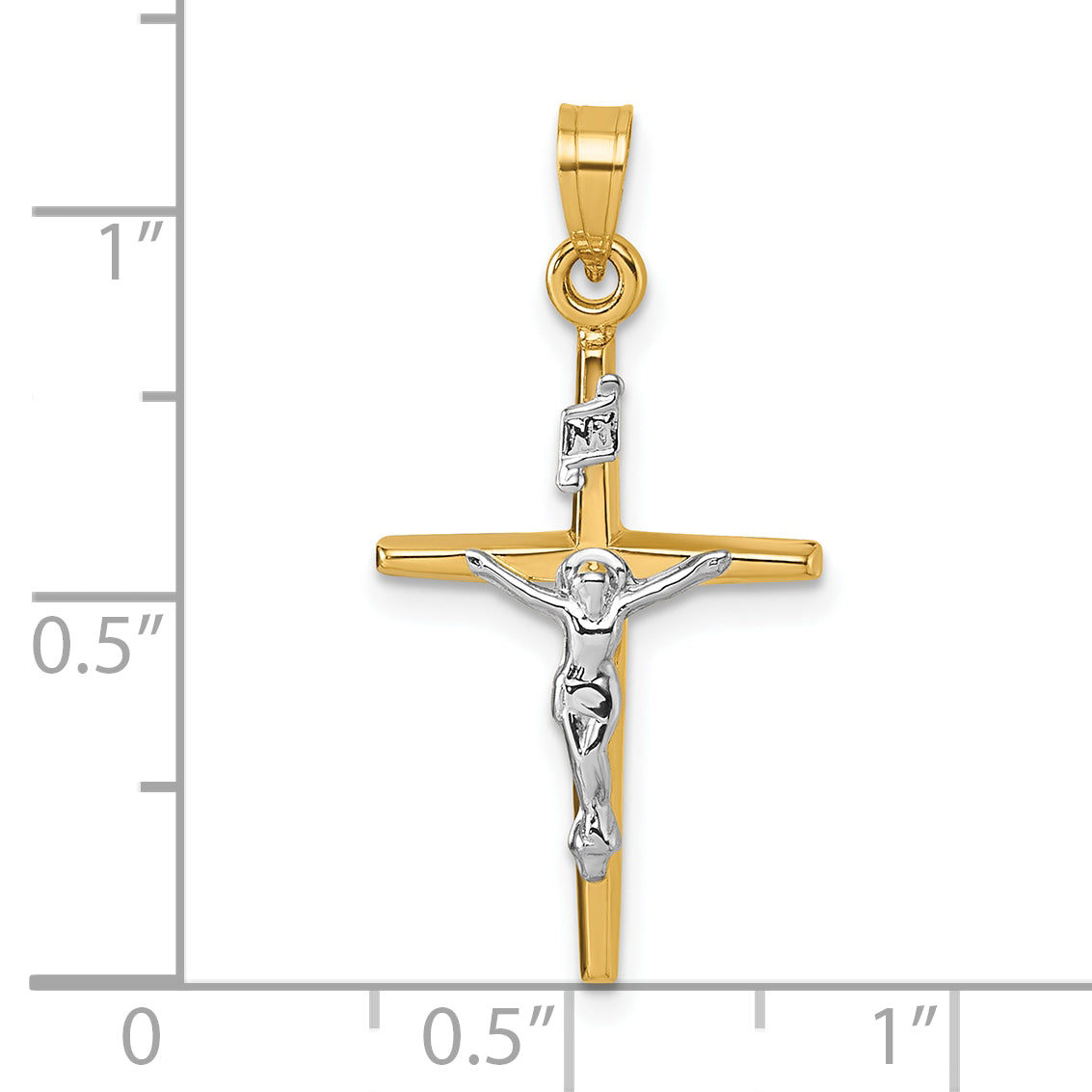14k with White Rhodium Polished INRI Crucifix Cross Pendant