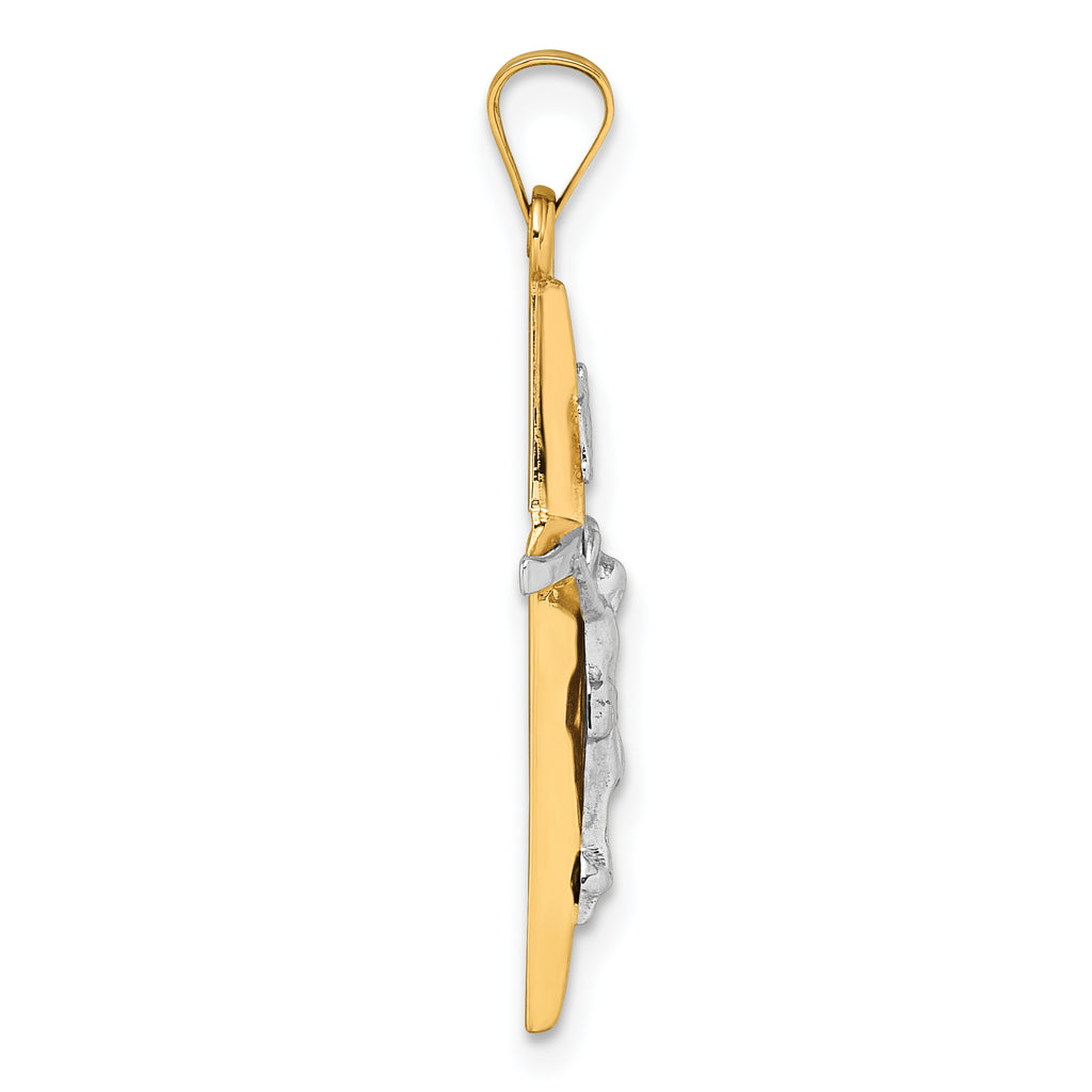14k with White Rhodium Polished INRI Crucifix Cross Pendant