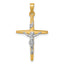 14k with White Rhodium Polished INRI Crucifix Cross Pendant