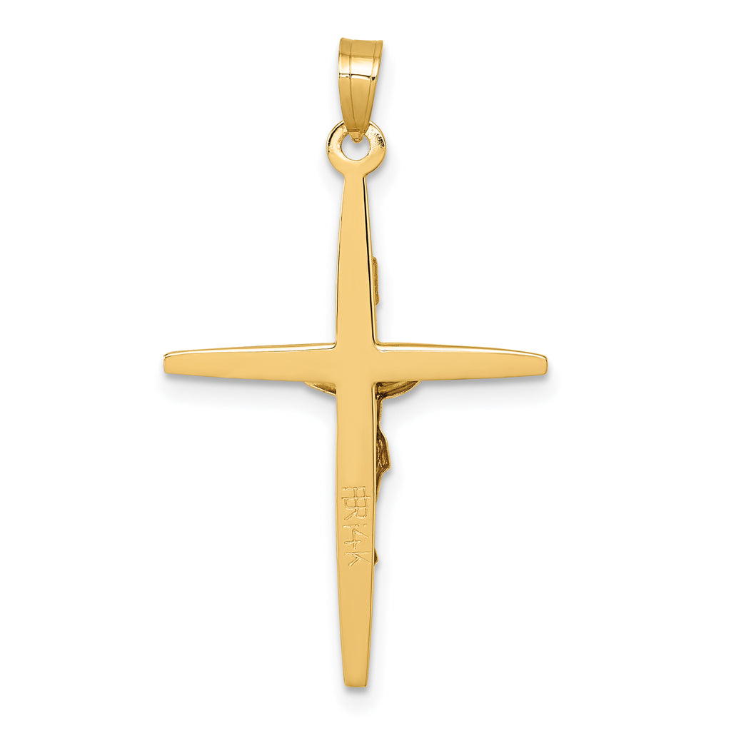 14k with White Rhodium Polished INRI Crucifix Cross Pendant
