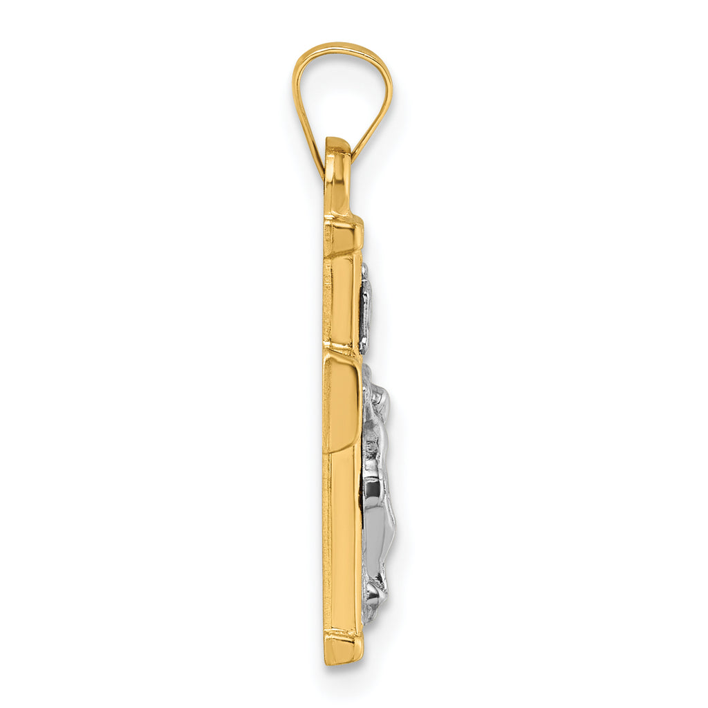 14k with White Rhodium Polished and Textured INRI Crucifix Cross Pendant