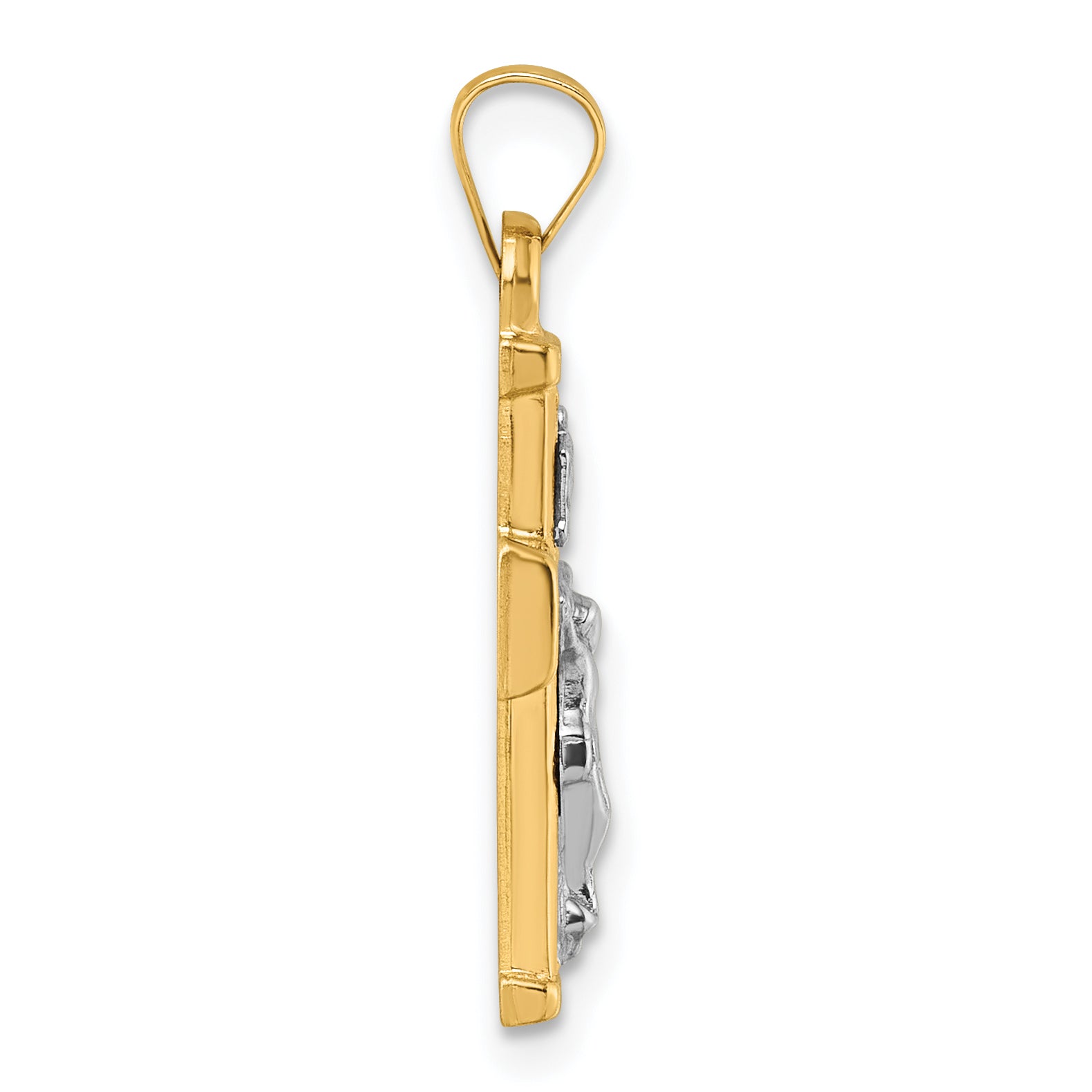 14k with White Rhodium Polished and Textured INRI Crucifix Cross Pendant