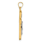 14k with White Rhodium Polished and Textured INRI Crucifix Cross Pendant