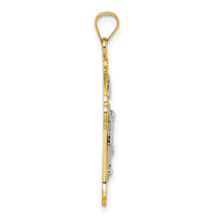 14k with White Rhodium Polished Fleur de Lis INRI Crucifix Cross Pendant