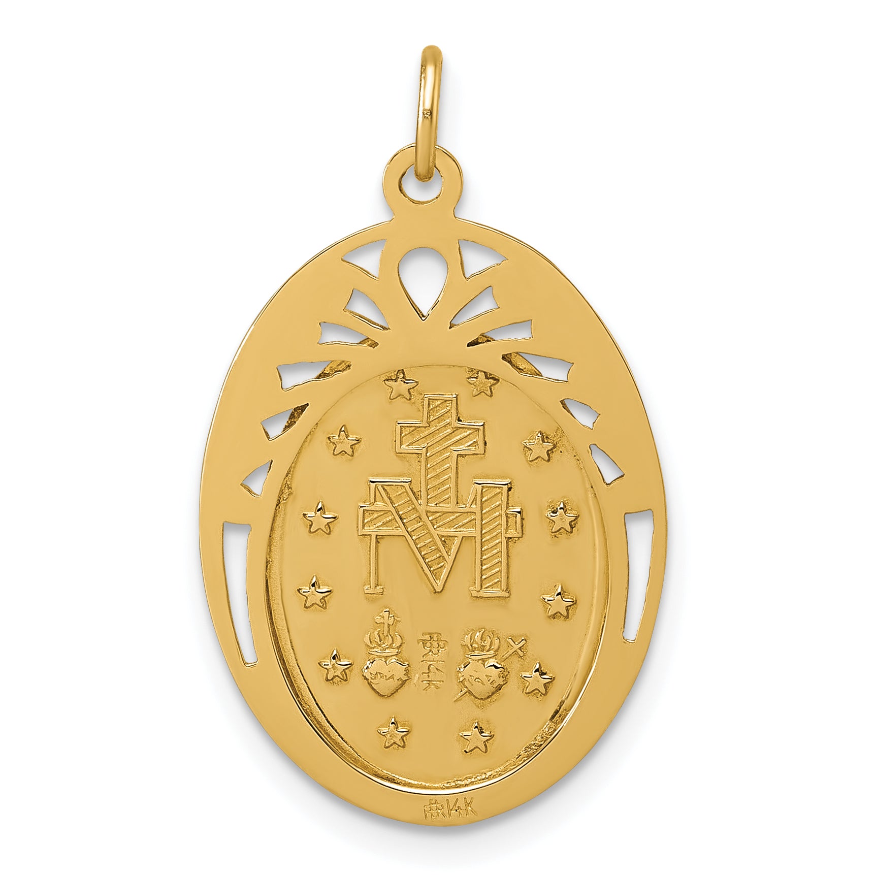 14k Polished and Satin Miraculous Medal in Frame Oval Pendant