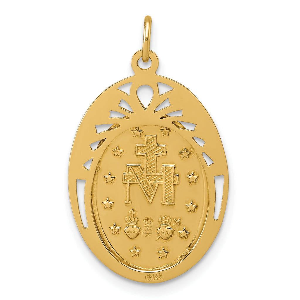 14k Polished and Satin Miraculous Medal in Frame Oval Pendant
