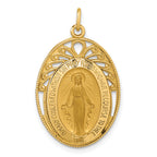14k Polished and Satin Miraculous Medal in Frame Oval Pendant