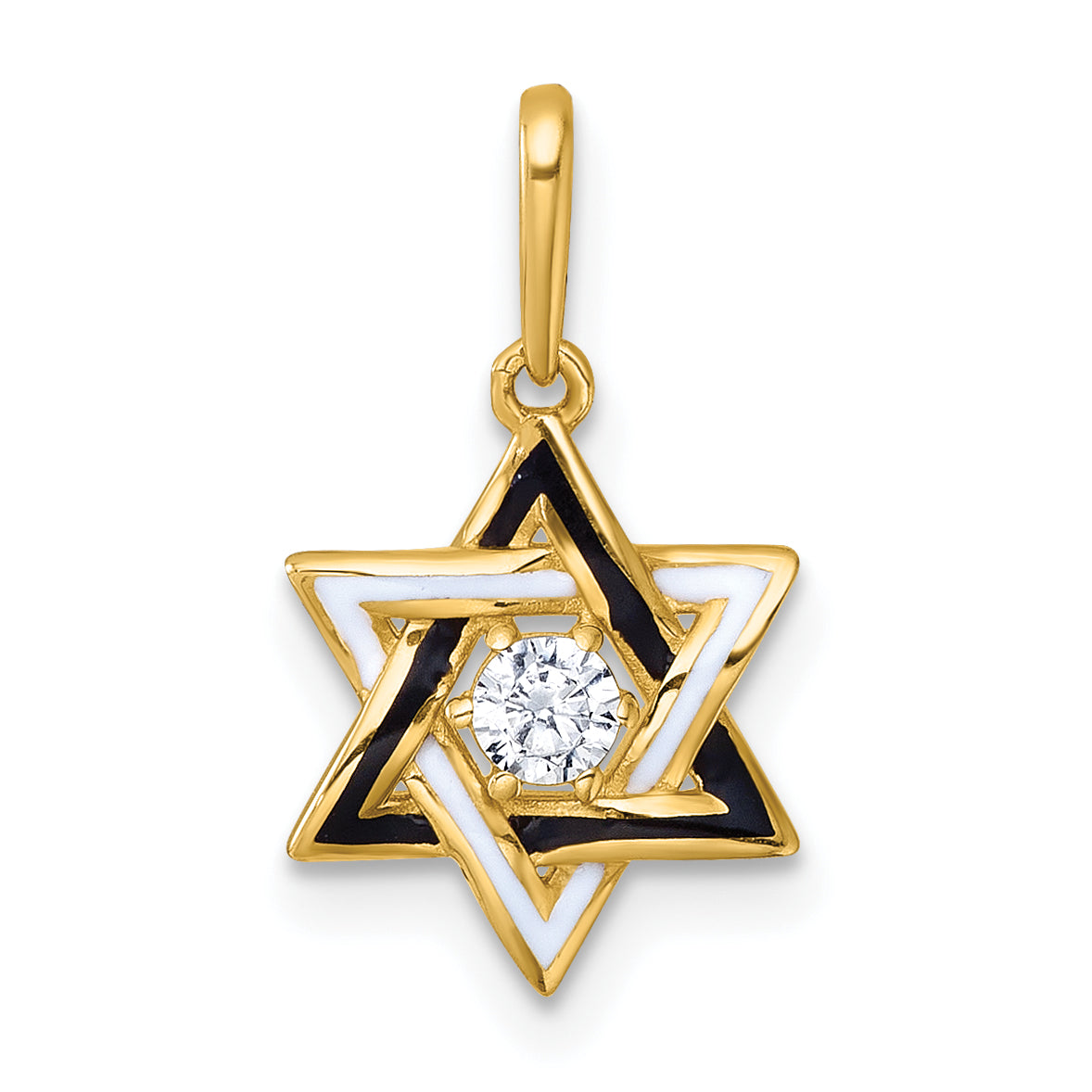 14k Polished Black and White Enameled and CZ Star of David Charm / Pendant Main image