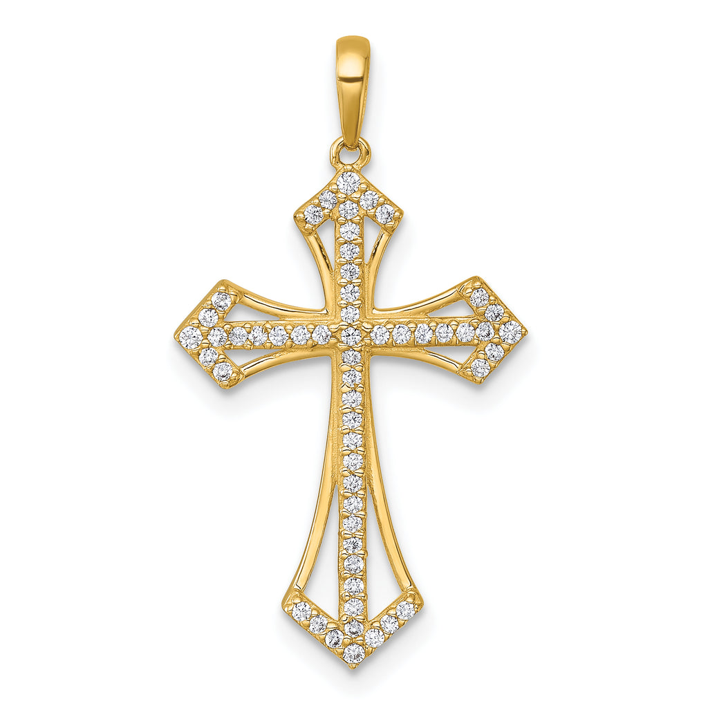 14k Polished Fancy CZ Passion Cross Pendant