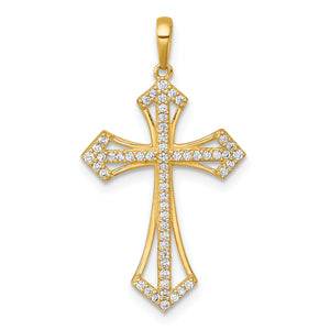 Passion Cross Pendant in 14K Yellow Gold with Cubic Zirconia, 29mm - Sophia Jewelers