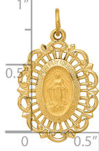 14K Yellow Gold Polished Solid Miraculous Medal Scalloped Edge Oval Pendant