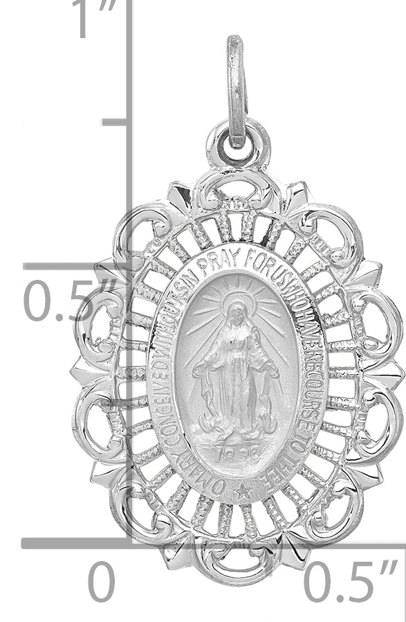 14k White Gold Miraculous Medal Solid Charm