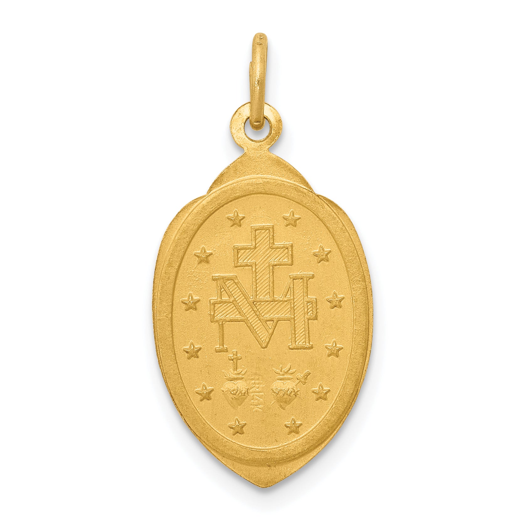 14K Yellow Gold Polished Solid Miraculous Medal Oval Pendant