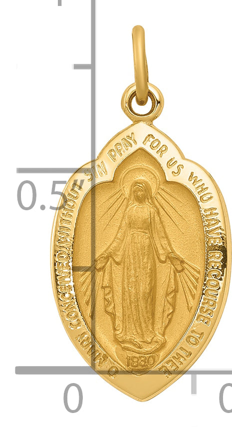 14K Yellow Gold Polished Solid Miraculous Medal Oval Pendant