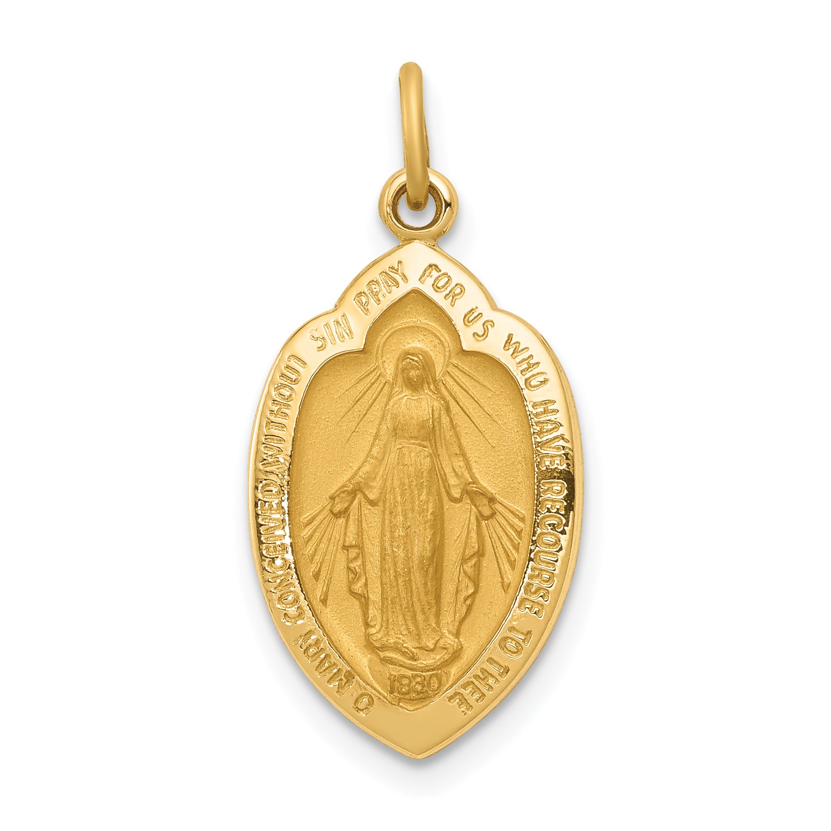 14K Yellow Gold Polished Solid Miraculous Medal Oval Pendant Main image