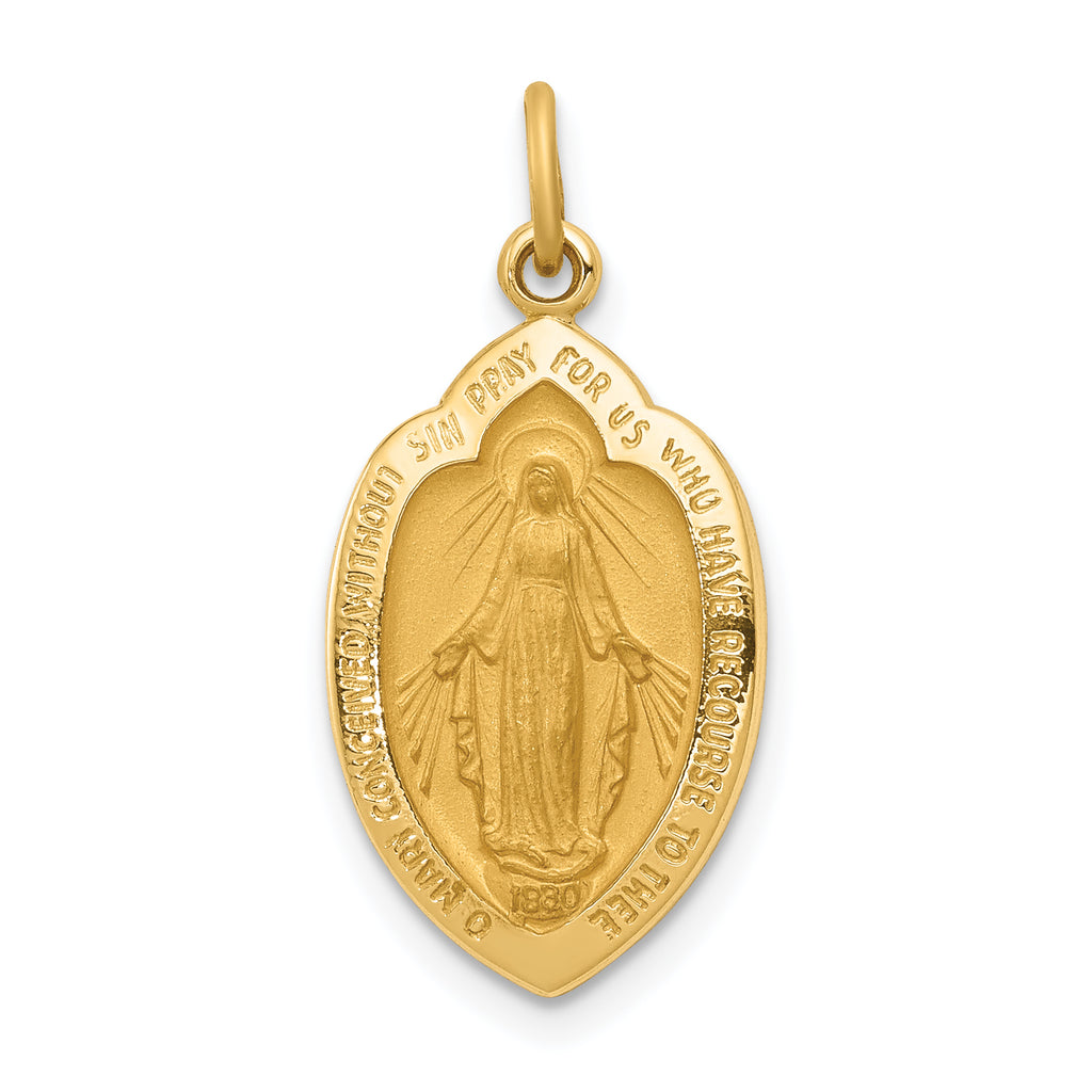 14K Yellow Gold Polished Solid Miraculous Medal Oval Pendant