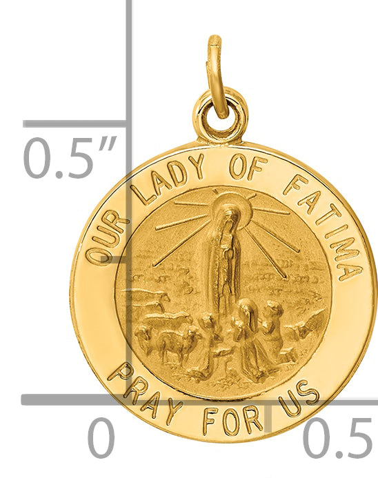 14K Yellow Gold Polished Solid Our Lady of Fatima Medal Round Charm