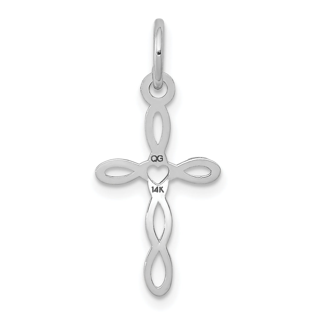14K White Gold Loop with Center Heart Cross Sterling Silver Charm