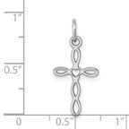 14K White Gold Loop with Center Heart Cross Sterling Silver Charm