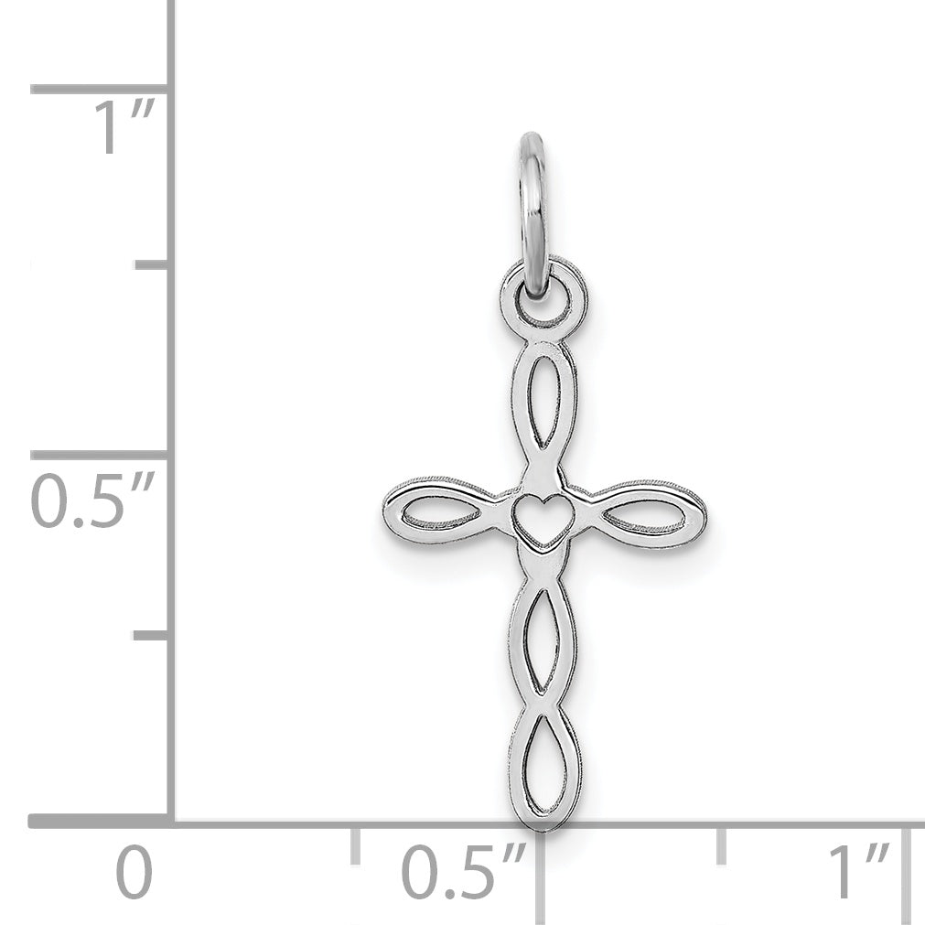 14K White Gold Loop with Center Heart Cross Sterling Silver Charm