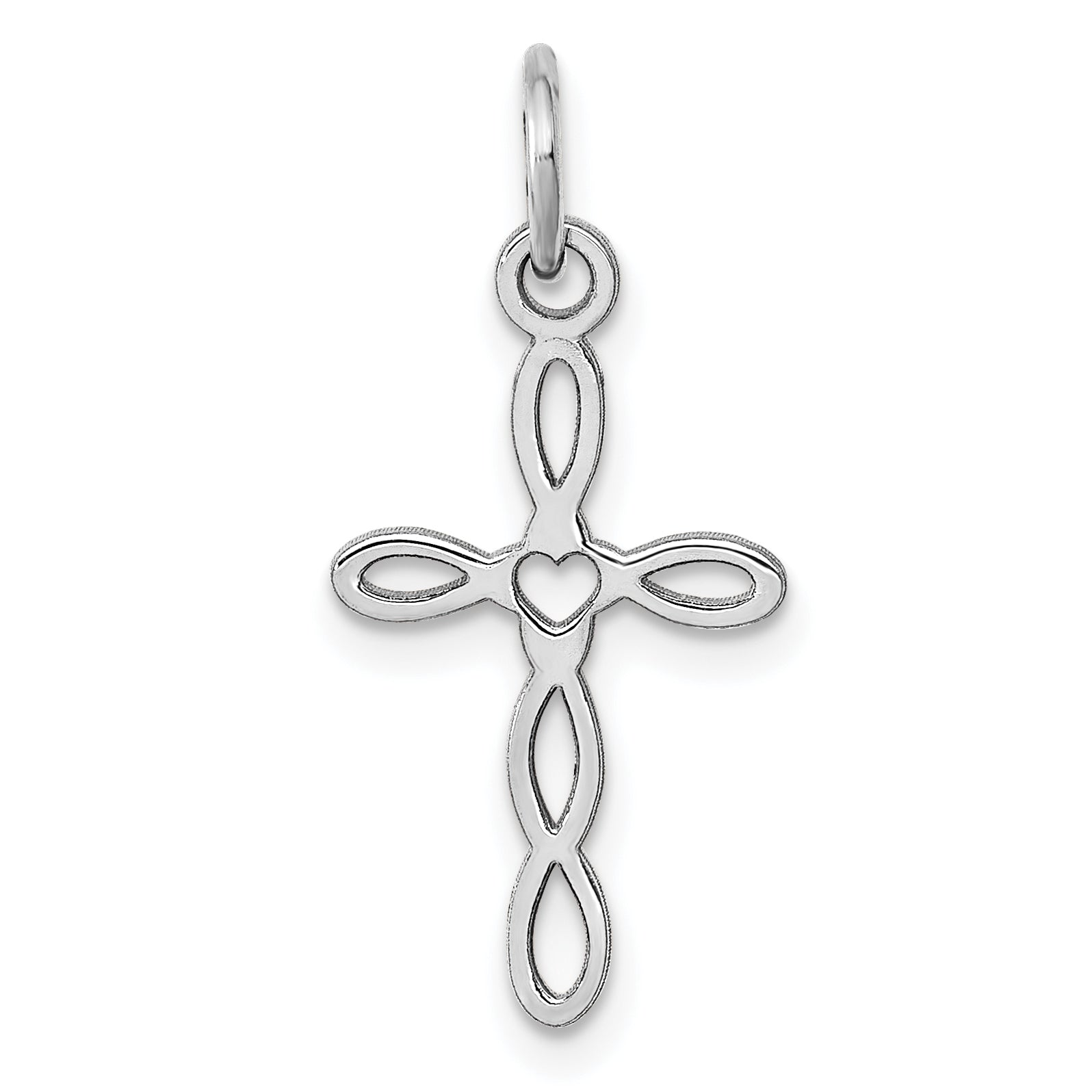 14K White Gold Loop with Center Heart Cross Sterling Silver Charm Main image