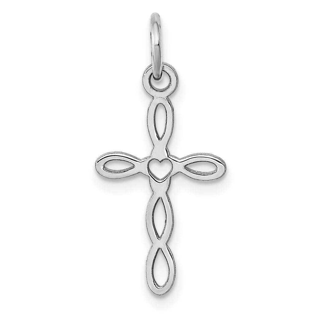 14K White Gold Loop with Center Heart Cross Sterling Silver Charm