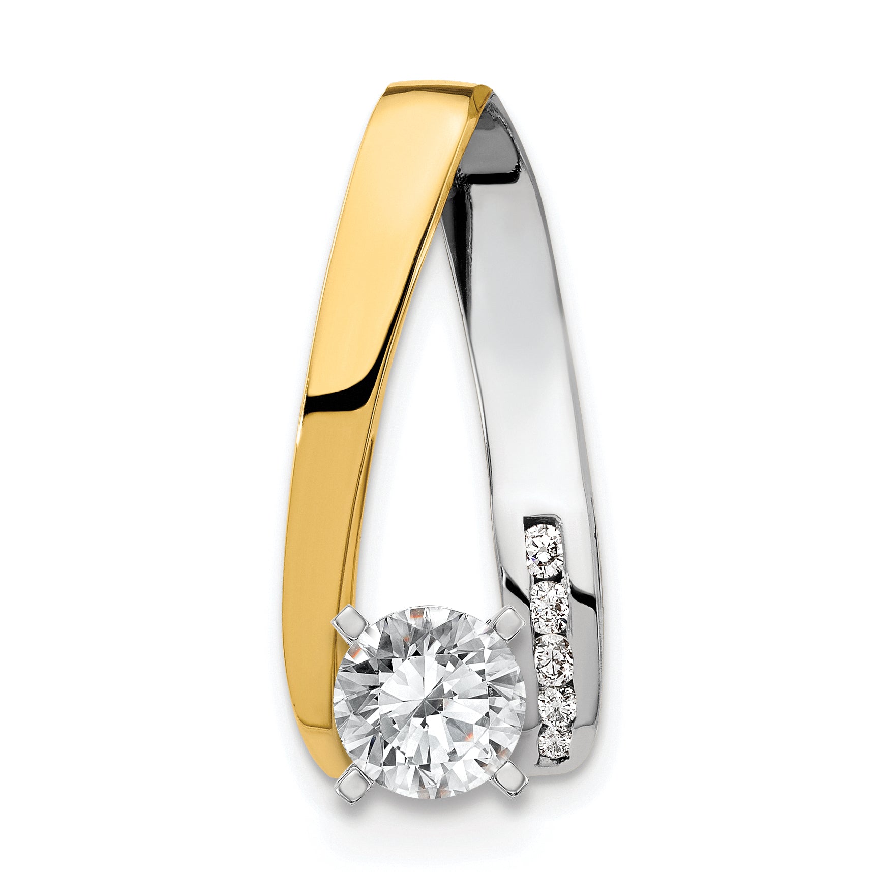 14k Two-tone Peg-Set AAA Diamond Semi-Mount Slide Fits up to 4mm Regular/6mm Fancy or Reversible Omega