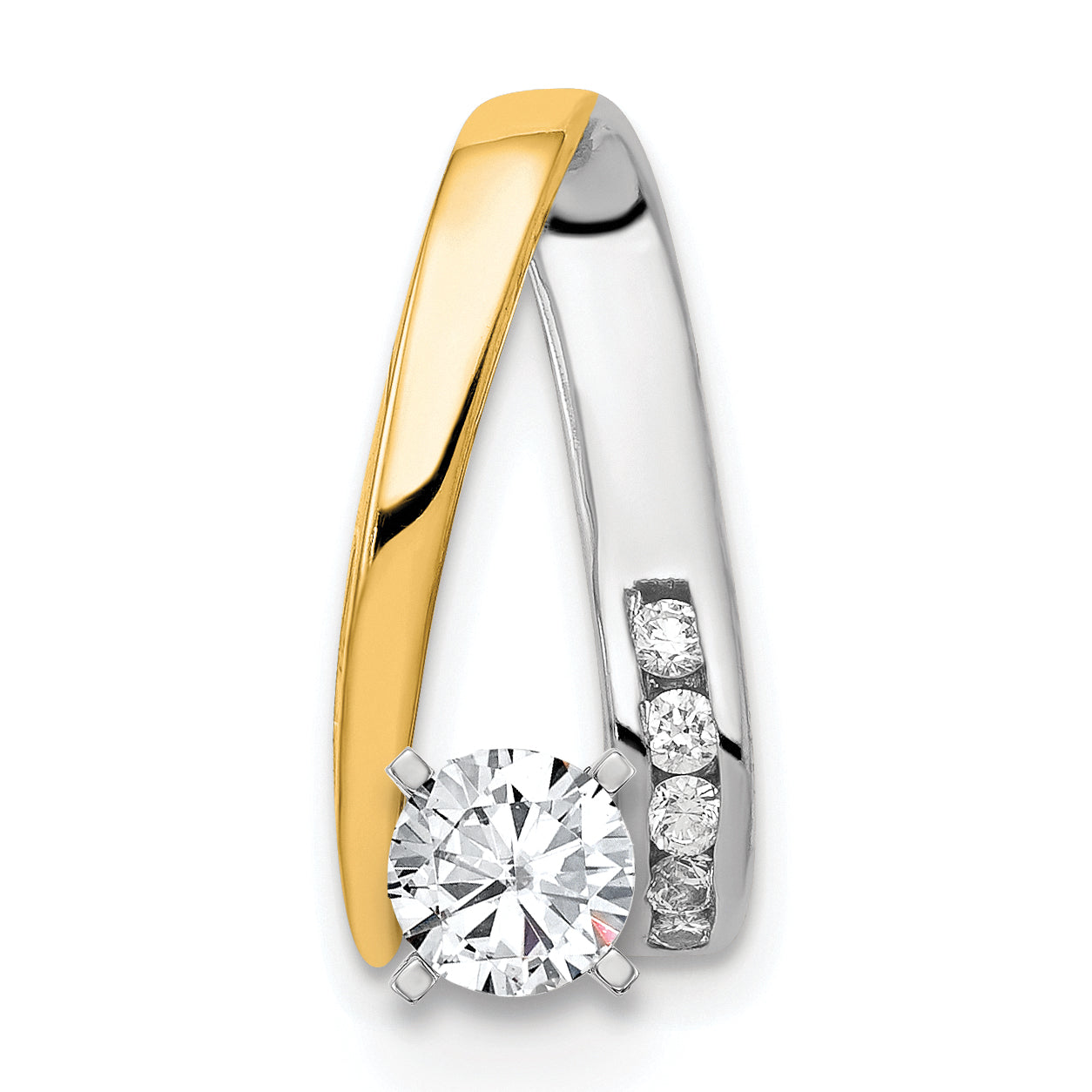 14k Two-tone Peg-Set AAA Diamond Semi-Mount Slide Fits up to 2mm Regular/6mm Fancy or Reversible Omega