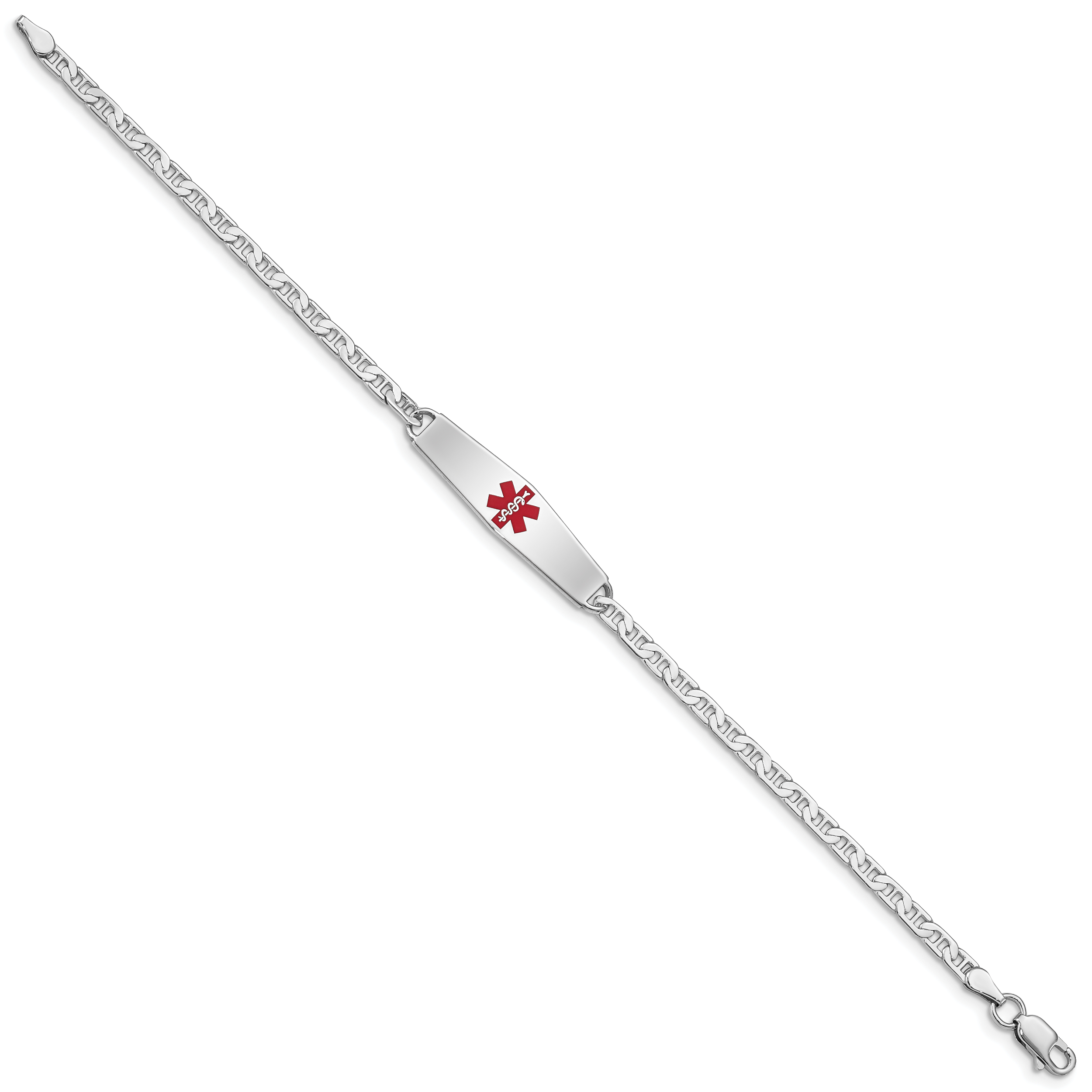 Women's Sterling Silver Rhodium-Plated Anchor Medical ID Bracelet 3mm Secondary image