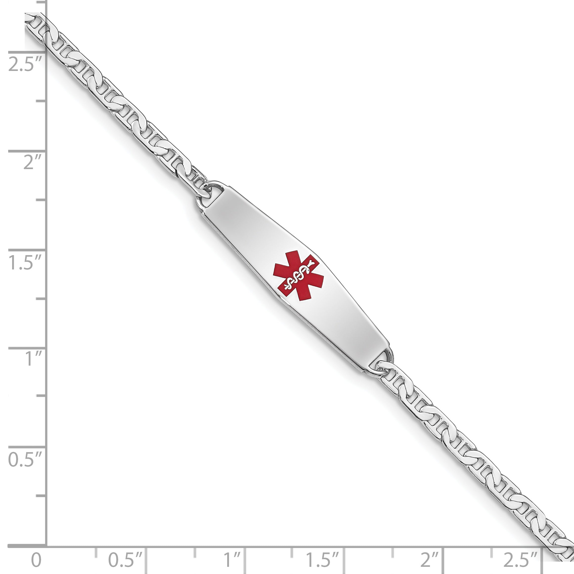 Women's Sterling Silver Rhodium-Plated Anchor Medical ID Bracelet 3mm