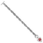 Sterling Silver Rhodium-platedodium Engraveable Enamel Heart Medical ID Bracelet