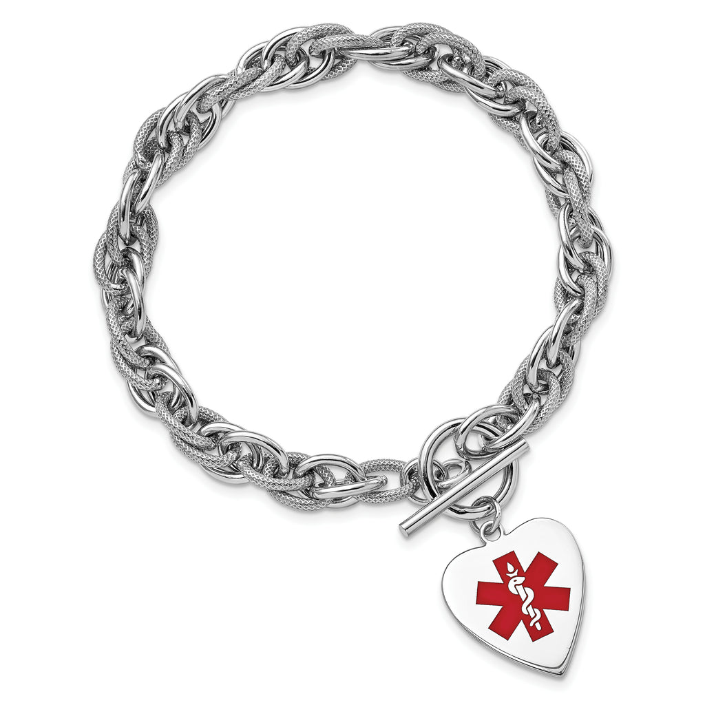Sterling Silver Rhodium-Plated Cable Medical ID Bracelet 8mm