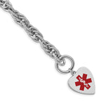 Sterling Silver Rhodium-platedodium Engraveable Enamel Heart Medical ID Bracelet
