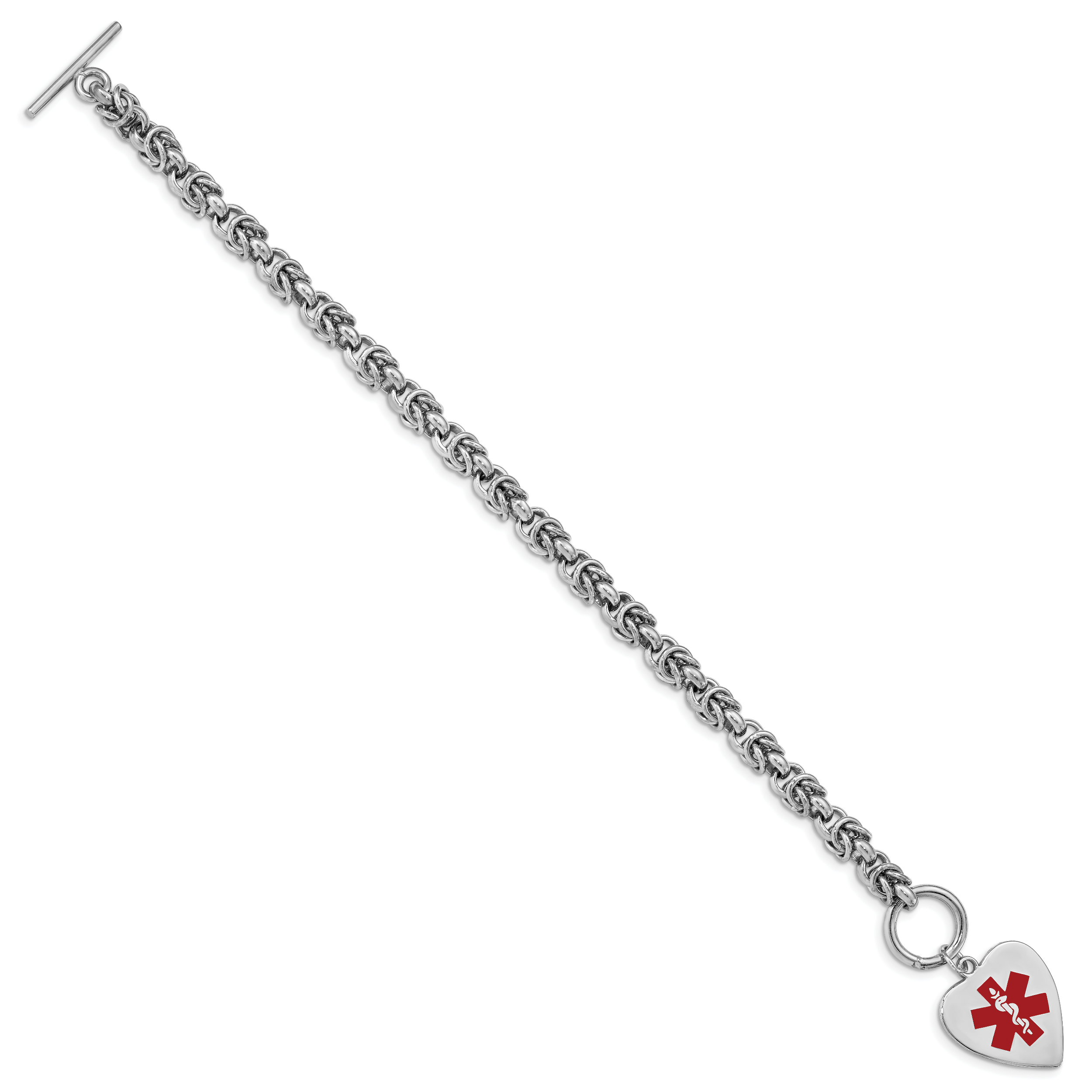 Sterling Silver RH-pltd Engraveable Enamel Heart Medical ID Bracelet Secondary image